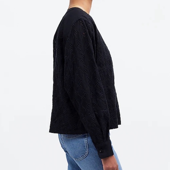 Madewell Long Sleeve Pop Over Top in Eyelet - Picture 2 of 11